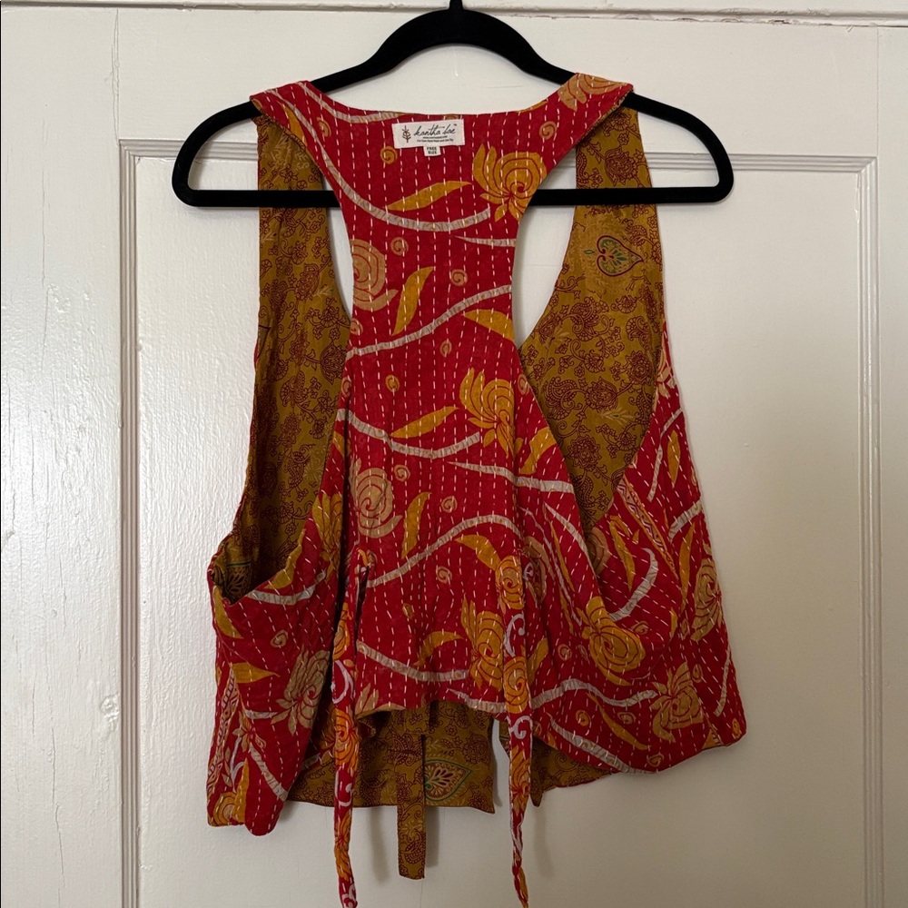Boho Mustard Paisley Button-Front Tank Top - Picture 4 of 5